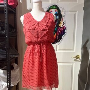 SWEET STORM NWOT Sz M light coral Sleeveless Dress with black polka-dots